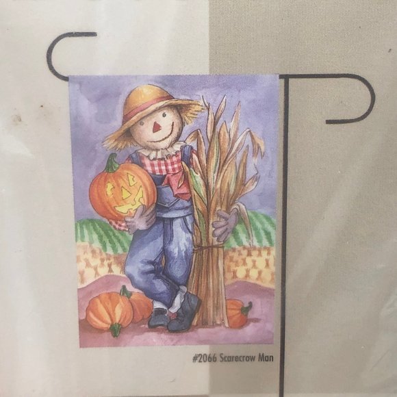 Halloween Silhouettes Cute Ghost lg Flag + Toland Scrarecrow Man Mini Flag LOT - Picture 2 of 5